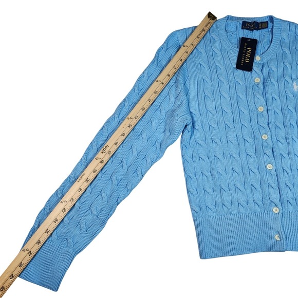 Polo Ralph Lauren Ariel Blue Cable Knit Button Cardigan Sweater XL $295 NWT - Picture 5 of 12